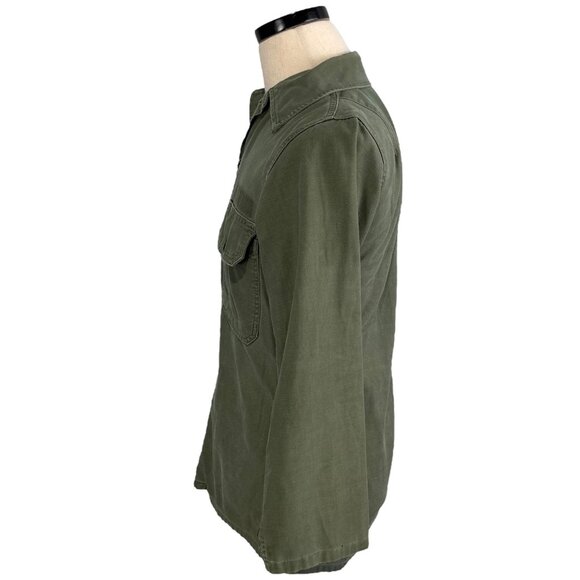 Vintage 60s Army Olive Green Cotton Sateen Shirt Medium - Picture 2 of 10